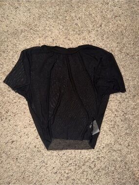 Black Short Sleeve Sheer Mesh Top - Women's